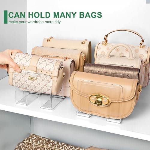 AMZABBY 2 Pack Acrylic Purse Organizer for Closet, 8-Slot Bag & Purse Organizer, No Assembly, Clear Handbag Storage Shelf .for Shelf Divider Handbags, Clothes, Sweater thumbnail 5
