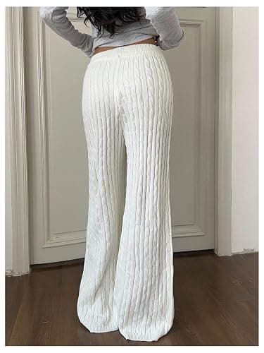 Verdusa Women's Old Money Clothes Embroidery Cable Knit Sweater Pants Streetwear Wide Leg Trousers thumbnail 2