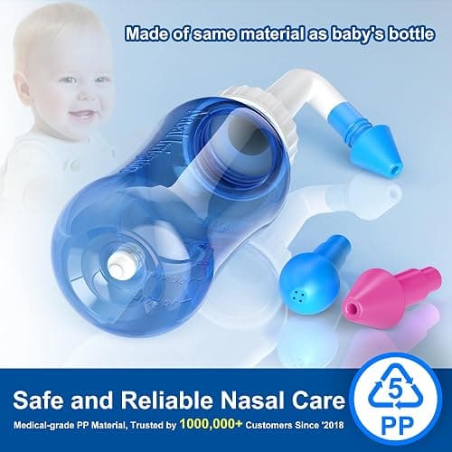 MAOEVER Neti Pot Sinus Rinse Bottle Nose Wash Cleaner Pressure Rinse Nasal Irrigation for Adult & Kid BPA Free 300 ML with 30 Nasal Wash Salt Packets and Sticker Thermometer(Blue) thumbnail 2