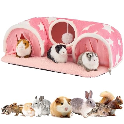 Avont Guinea Pig Tunnel, Small Animal Hideaway Tube Toy | Cozy Plush Tunnel for Guinea Pigs and Small Pets with Non-Slip Bottom and 2-In-1 Design in Medium Size Pink - Image 1