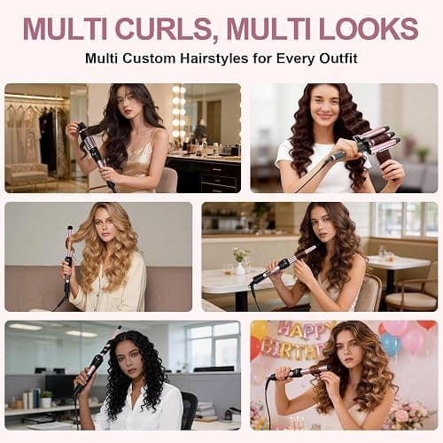 6 in 1 Wand Curling Iron Set, 3 Barrel Curling Wand Set with Thermal Brush (1.5") and 5 Interchangeable Ceramic Hair Wand Curler (0.35"-1.25"), Home Travel Multi Curl, 2 Temp 30S Instant Heat Up thumbnail 3