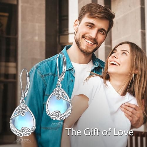Moonstone Filigree Drop Dangle Teardrop Earrings 925 Sterling Silver Moonstone Leverback Earrings for Women Jewelry Gifts thumbnail 6