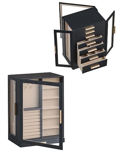 Glimmloop 360° Rotating Jewelry Box with 7 Drawers, Spacious Vertical Jewelry Organizer with Glass Window, Jewelry Storage Case, Dustproof & Moisture-resistant Design, Black thumbnail 7