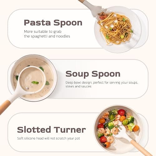 Astercook Kitchen Utensils set, 39 PCS Silicone Cooking Utensils Set with Wooden Handle, 446°F Heat Resistant Food Grade Utensil Sets, BPA Free Kitchen Gadgets Tools Set for Nonstick Cookware (Cream) thumbnail 7