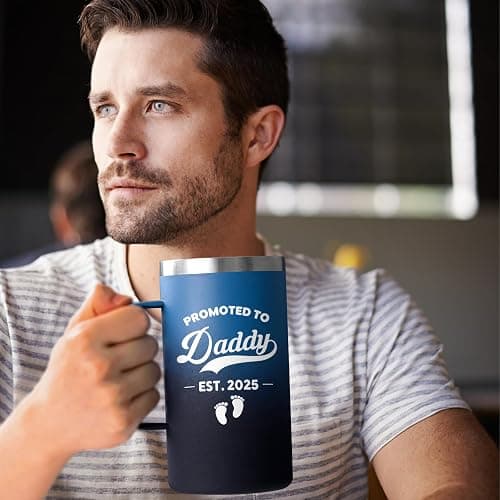 Gusgopo New Dad Gifts for Men, Promoted to Dad Est. 2025 for Father's Day Christmas Baby Shower, 20 Oz Insulated Stainless Steel Coffee Mug with Lid, Blue Gradient thumbnail 6