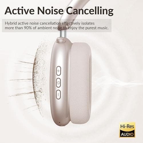 Wentronic Y02 Active Noise Cancelling Headphones,60H Battery,5 EQ Music Modes,Hi-Res Audio,Deep Bass,Foldable Wireless Over Ear Bluetooth 5.4 Headset,Breathable Leather Earpads (Starlight) thumbnail 3