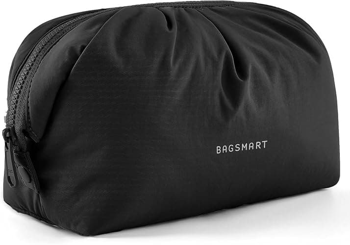 BAGSMART Makeup Bag Travel Makeup Bag, Cute Make Up Bag, Large Capacity Cosmetic Bags for Women, Wide-open Makeup Pouch Travel Essentials Toiletries Accessories Brushes (Black) - Image 1