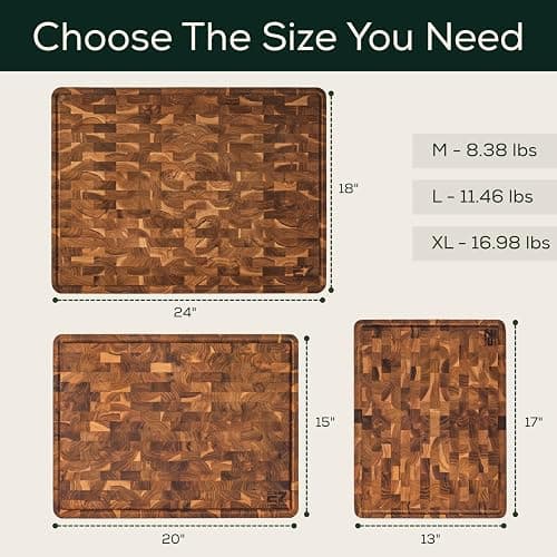 EZ FURNITURE Non-Toxic Teak Wood Cutting & Serving Board, Luxury Ideal Christmas Gift for Kitchen, Knife Friendly, Pre-Oiled End Grain with Juice Groove & Handles (L 20" x 15" x 1.5", 11.90 lbs) thumbnail 2