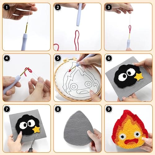 PUNICA Punch Needle Kit for Beginners, Kids & Adults Coaster Set of 6, Easy DIY Embroidery Set Starter Craft Gift with Cute Cartoon Decoration thumbnail 7
