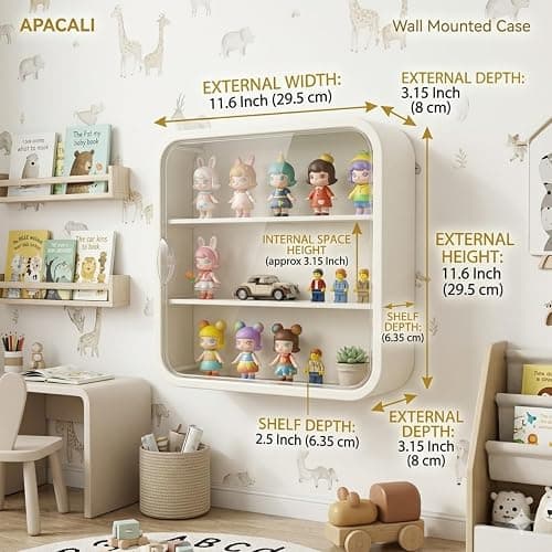 APACALI Display Case for Figures, 12x12x3 Inch Clear Display Case Desktop Organizer Shelf Milky White Wall Mounted Storage Box for Collectibles thumbnail 2