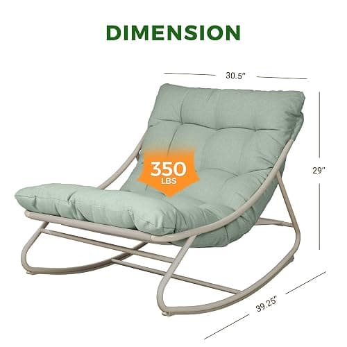 Grand patio Outdoor Rocking Chair, Metal Lounge Rocking Chair with Thick Cushion, Comfy Modern Rocker for Patio Porch Deck Backyard, Green thumbnail 2