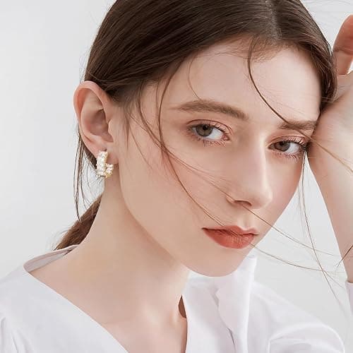 Mesovor Gold Cubic Zirconia Hoop Earrings for Women Trendy, 18K Gold Plated Huggie Hoops Earrings | Green Black Red Stones Earrings Jewelry Gifts thumbnail 4