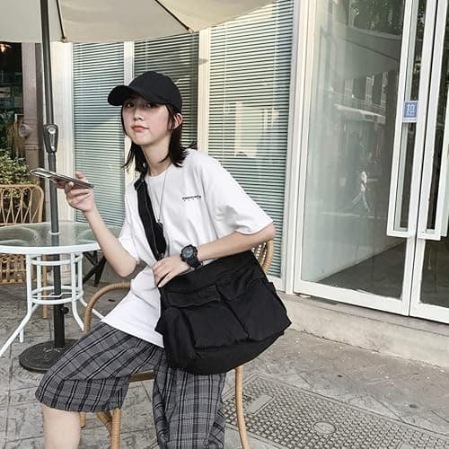 GAXOS Aesthetic Cute Messenger Bag for School Vintage Black Canvas Crossbody for Women Shoulder Laptop Bag thumbnail 4