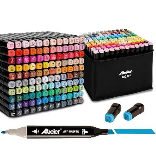 ABEIER 120 Colors Alcohol Markers Set, Dual Tips Blender Art Markers for Drawing, Permanent Sketch Marker for Kids adult coloring, Alcohol Based Marker, Adults Coloring and Artist Illustration. - Image 1