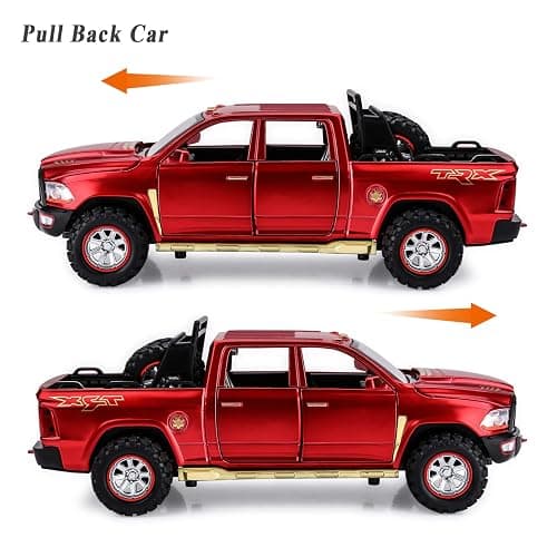 SASBSC Toy Trucks for Boys Age 3-12 Pickup Truck Toys Diecast Metal Model Cars with Light and Sound Pull Back Car Toy for 3+ Year Old Kids (Red) thumbnail 5