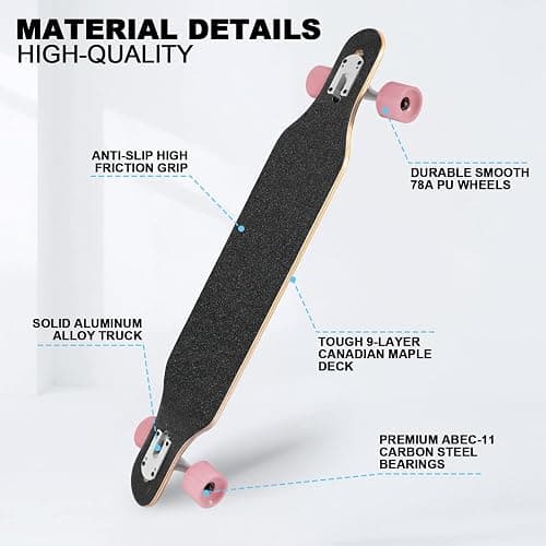 TLHB Longboard Skateboard, 41 Inch Drop Through Longboard Complete 9-Ply Nature Maple Premium Cruiser Long Board for Adults, Teens and Kids - High-Speed Bearings & T-Tool thumbnail 2