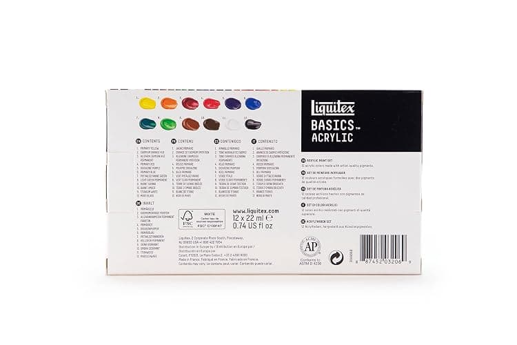 Liquitex BASICS Acrylic Paint Set, 12 x 22ml (0.74-oz) Tube Paint Set | Medium Viscosity, Satin Finish, Lightfast, Fine Art Pigments, Range of Opacities, Easy Blending thumbnail 12