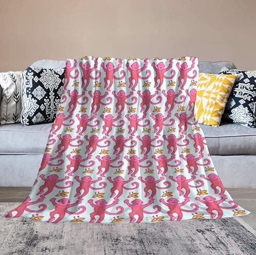 Preppy Blanket Cute Funny Monkeys Decor Throw Blanket Gifts for Girls Boys Super Warm Soft Plush Fleece Flannel Blanket Winter Couch Bedding Blanket for Baby Kids Women 60"x50" thumbnail 2