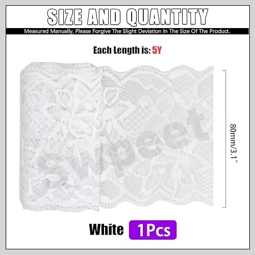 Swpeet 5 Yard by 3.15" Wide White Lace Fabric Stretch Elastic, Trim Lace Ribbon, Elastic Sewing Trim Ribbon for Garment, Headbands, Wedding Bouquet Making DIY Crafts thumbnail 2