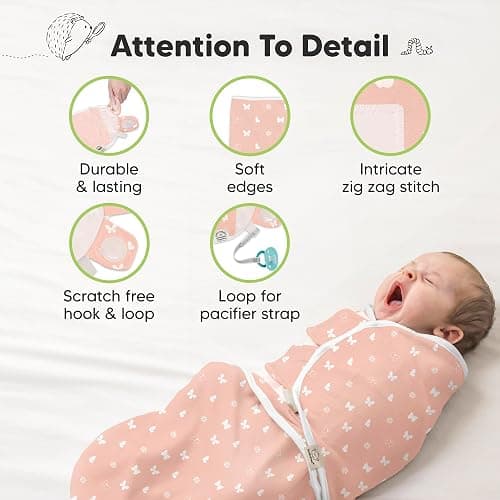 3-Pack Organic Baby Swaddle Sleep Sacks - Swaddles for Newborns, Infant 0-3 Months, Baby Girls, Boys, Soft & Snug Newborn Sleep Sack, Nursery Swaddling Blankets (Butterflies) thumbnail 8
