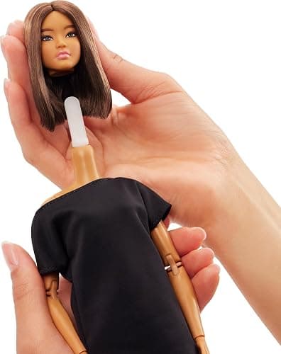 Barbie Basics Model 01 Collector Doll with Brunette Hair, Black Mini Dress & Shoes, Universal-fit Fashions, Posable Body & Swappable Doll Head thumbnail 6