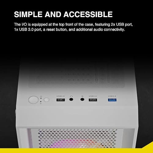 GAMDIAS White ATX Mid Tower Gaming Computer PC Case with Side Tempered Glass, Preinstalled 4X 120mm ARGB Fans, Support Up to 6X 120mm Fans, 360mm AIO/Radiator, 340mm GPU/VGA, 160mm CPU Air Cooler thumbnail 5