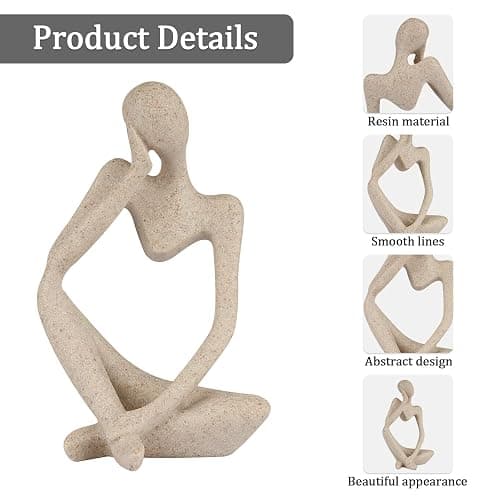 Ozzptuu Sandstone Resin Thinker Style Abstract Sculpture Statue Collectible Figurines Home Office Bookshelf Desktop Decor(Small Sandstone,Left) thumbnail 4