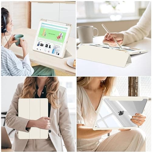 JKSML Case for iPad 9th/8th/7th Generation 10.2 Inch, Case with Pencil Holder for iPad 9/8/7 2021/2020/2019, Hard Back Cover, Auto Wake/Sleep, Cream White thumbnail 8