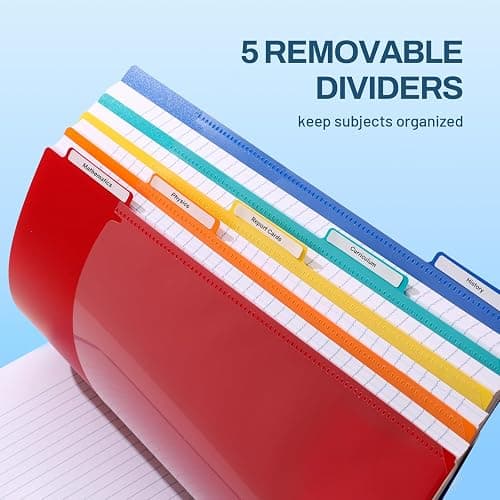 SUNEE 5 Subject Notebook College Ruled - 400 Pages, 9"x11", 5 Pocket Colored Dividers, 3-Hole Punched Paper, White thumbnail 4