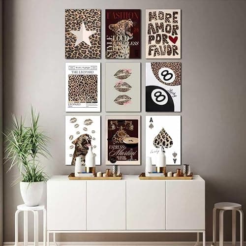 YIDINGX 9pcs Self-Adhesive Trendy Leopard Canvas Wall Art Cheetah Prints Wall Decor Pictures Lucky 8 Ball Posters Preppy Aesthetic Paintings for Girls Bedroom Decorations thumbnail 2