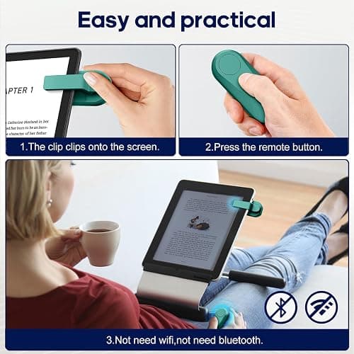 [Case-Friendly] Page Turner for Kindle Paperwhite Oasis Kobo eReaders, Camera Camcorder Remote Controls, Page Turner Clicker for ipad Tablets Reading Novels with Wrist Strap Storage Bag Dark Green thumbnail 2