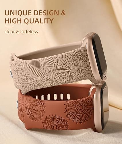 2PC Cute Floral Engraved Band Compatible with Apple Watch Bands Women | Soft Silicone Sport Strap for iWatch Bands 42mm 40mm 38mm 41mm 44mm 45mm 46mm 49mm Series 11 10 9 8 7 6 5 4-1 SE Ultra 1/2/3 thumbnail 3