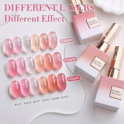Double Rhythm 6 Pcs 15 ML Gel Polish Set Same Color Same Bottle Soak Off Gel Polish Kit Nail Art Manicure Salon DIY at Home for Women (Jelly Milky White Nude Pink Rose-T6-23) thumbnail 3