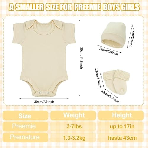 Glitopper 4 Pack Preemie Newborn Layette Set Baby Bodysuit Clothes Hat Bodysuit Socks Set for NICU Newborns thumbnail 2