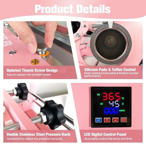 BetterSub 3in1 40 OZ Tumbler Mug Heat Press Machine 30 OZ 20 OZ 16 OZ Sublimation Straight Skinny Tumbler Mug,11 OZ 15 OZ 16 OZ Sublimation Mug Heat Transfer Pink thumbnail 5