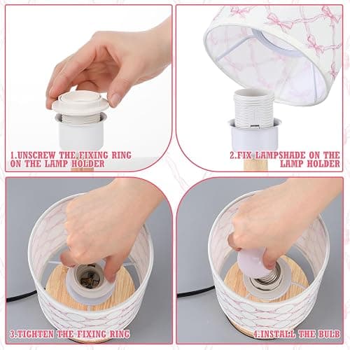 VIHOSE Coquette Bow Table Lamp for Kids Pink Bow Bedside Lamp for Bedroom Wooden Nightstand Cartoon Nursery Decoration Lampshade for Girls Boys Living Room thumbnail 7