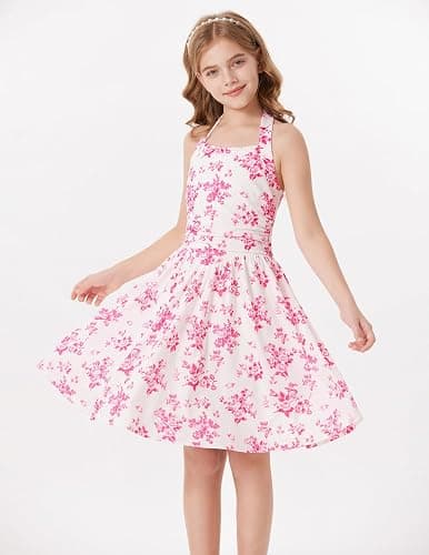 GRACE KARIN Girls Floral Summer Dress Spring Holiday Beach Party Sundress Halter Neck Tie Backless Dresses 7-16 Years thumbnail 8