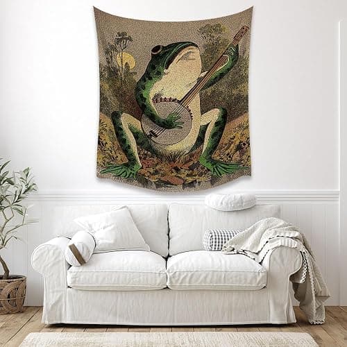 Hannahcos Boho Wall Decor Orange Frog Tapestr Vintage Hanging with Playing Banjo Wall Aesthetic Tapestry for Bedroom Living Room Dorm thumbnail 3