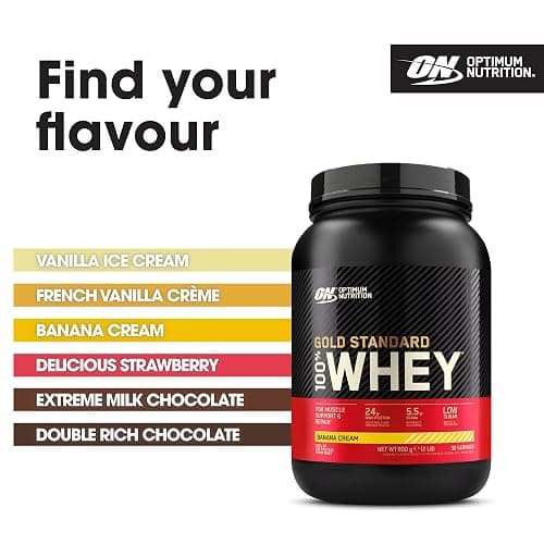Optimum Nutrition Gold Standard 100% Whey Muscle Building and Recovery Protein Powder With Naturally Occurring Glutamine and BCAA Amino Acids, Banana Cream Flavour, 30 Servings, 900 g thumbnail 5