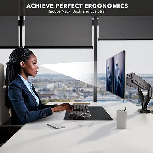 Mount-It! Dual Monitor Desk Mount – Full Motion Gas Spring Arms, Fits 13 to 32 Inch Screens, Holds 17.6 lbs per Arm, Dual Monitor Stand, VESA Mount, C-Clamp & Grommet Base thumbnail 5