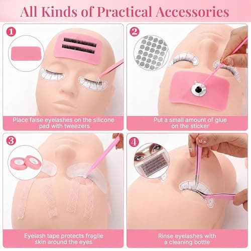 Lash Kits Extensions Kit for Beginners Eyelash Lash Kit for Beginners | Lash Extension Kit with Lash Mannequin Head Lash Extension Practice Kit Starter Kit with Everything thumbnail 3