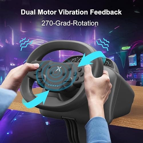 DOYO Gaming Steering Wheel with Pedals, 270 Degree Racing Wheel with Dual-Vibration Motors, Wireless Steering Wheel for PS4, PC, Nintendo Switch, PS3, IOS, Android Racing Games thumbnail 3