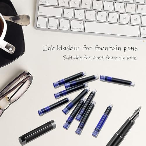Zalantan Blue Ink Cartridge for Fountain Pen Ink Cartridge Refillable Business Writing Pens Disposable Ink Pen Refills 3.4 mm Bore Diamete Set of 60 Refill thumbnail 4