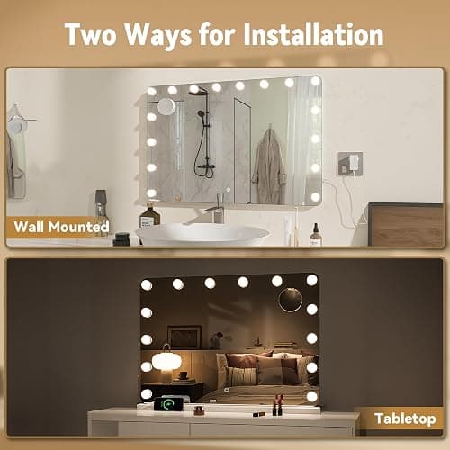 Hasipu 31"x22" Vanity Mirror with Lights, Makeup Mirror with Lights and Magnification, Hollywood Mirror with 3 Color Modes, LED Make up Mirror, Light up Mirror with USB & Type-C Charging thumbnail 6