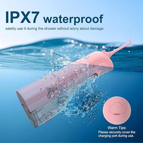 Leominor Water Dental Flosser - 5 Modes Cordless Portable Oral Irrigator, IPX7 Waterproof, Rechargeable Teeth Cleaner Upgrade Datchable Tank Professional Flossing Cleaning Pick for Home Travel (Pink) thumbnail 5