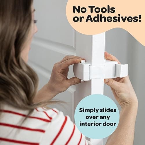 Huglock - The Snap-On Door Lock Kids Can't Reach or Defeat - No Tools or Adhesives Required - Works With Door Knob, Lever or Handle - Childproof Safety Locks are Toddler, Baby and Child Proof (1 Pack) thumbnail 2