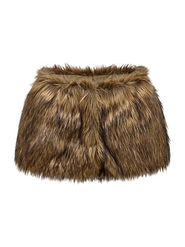 MakeMeChic Women's Fur Skirts Brown Mini Shorts Y2K Summer Fuzzy Low Waisted Skorts Concert Outfits - Image 1