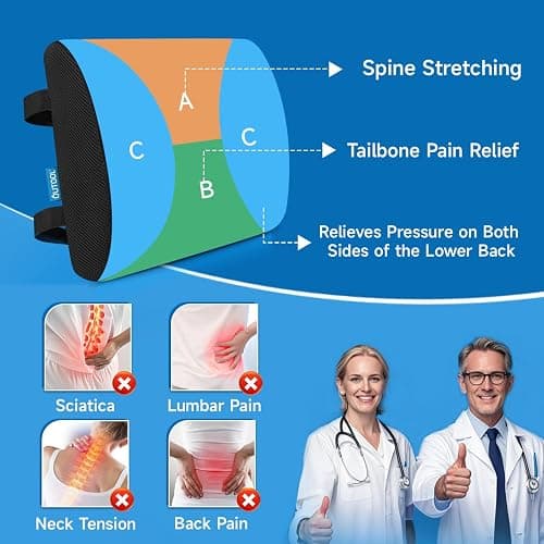 Lumbar Support Pillow for Office Chair, College Dorm Room Essentials, Memory Foam, Lower Back Support for Car, Back Pain Relief, Back Cushion for Chair with Adjustable Strap and Mesh Washable Cover thumbnail 2