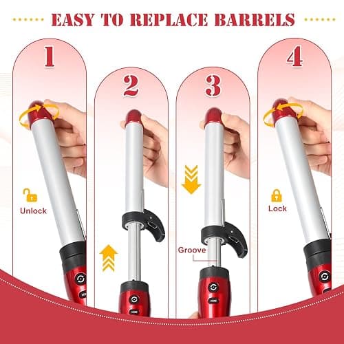 IAMFINE 3 in 1 Automatic Rotating Curling Iron, Rotating Auto Hair Curler Wand with Ceramic Coating, 3 Interchangeable Heating Barrels(0.75", 1", 1.25") with LCD Display Fast Heat for Curls and Waves thumbnail 6