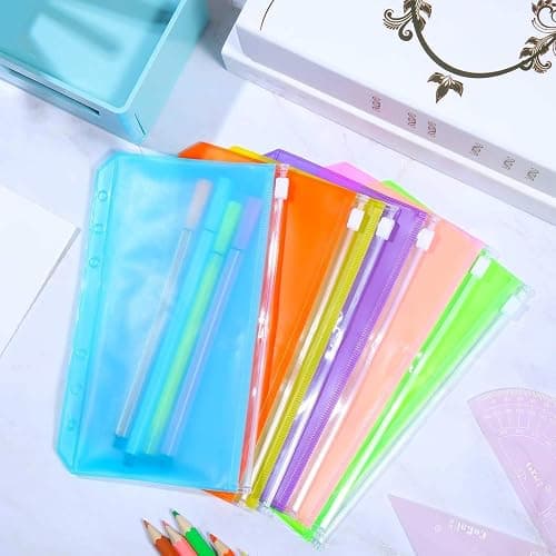 Zonon 12 Pcs A6 Binder Zipper Folders Pockets 6 Holes Budget Binder with Cash Envelopes PVC Loose Leaf Bag Waterproof Pouch Document Filing Bags(A6,Pink, Blue, Orange, Green, Yellow, Purple) thumbnail 2